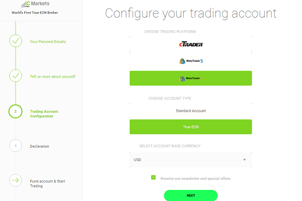 configure trading account in ICMarkets