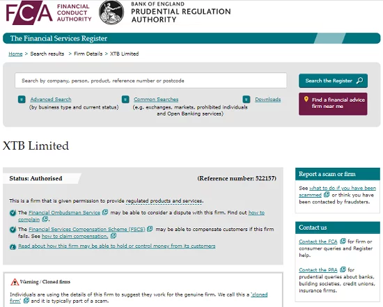 XTB Limited FCA regulation