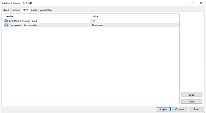 Configuration window ILRS indicator