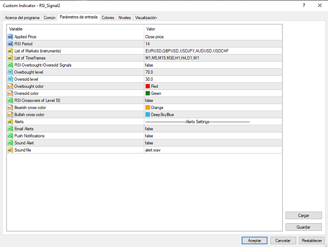 RSI Screener settings